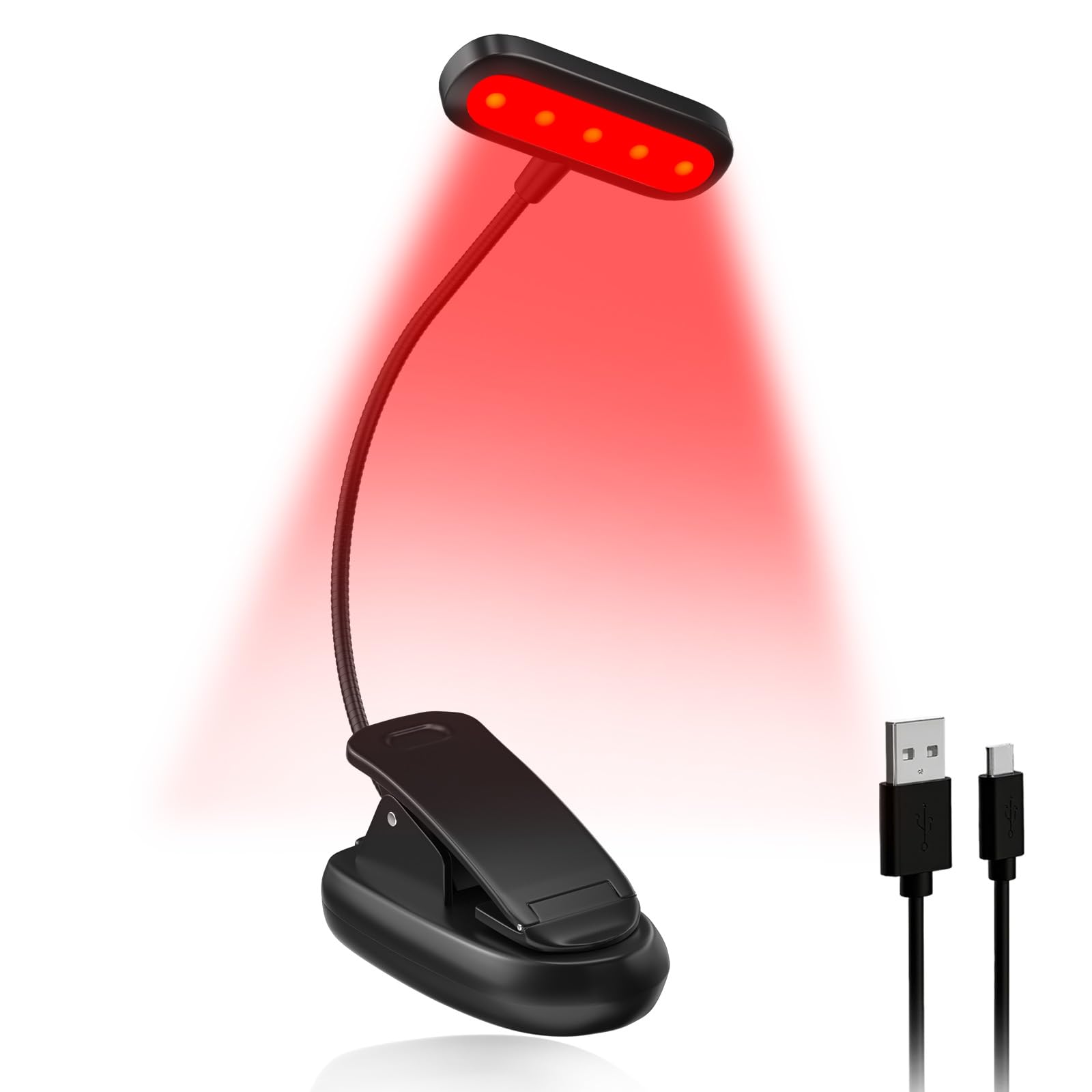 Lamptobe Book Light for Reading in Bed, 670nm Red Amber Light Dimmable Rechargeable Blue Light Blocking Lamp with Clip, 360° Flexible Gooseneck, for Kids, Study, Bedside, Travel, USB-C Charge