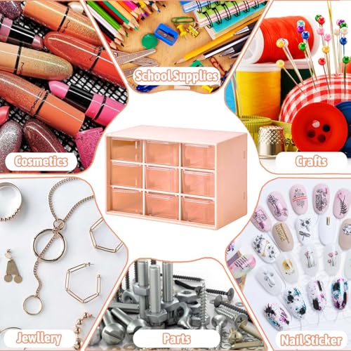 Christmas Gifts 2Pack Small Drawer Organizer Craft Cabinet Storage 9Drawers Tiny Plastic Stackable Storage Box with Stickers for Sewing Bead Collection Makeup Jewelry Graduation Gifts by Winmist Glimpse - Image 5