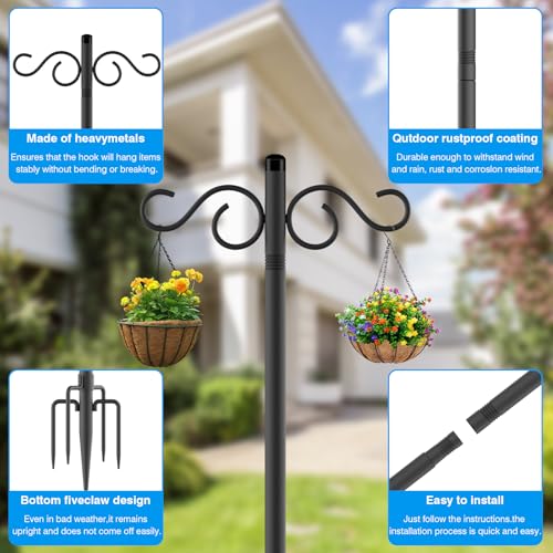 Image of NUERPO Adjustable Shepherd Hooks for Outdoor,3 Pack 90 Inch 5 Prong Base Bird Two Sided Feeder Poles,Heavy Duty Shepherds Hook,Suitable for Garden in Hanging Flower Basket,Lantern,Bird Nests