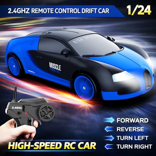 Image of Remote Control Car RC Drift Car 2.4GHz 1:24 Scale 4WD 15KM /H High Speed Model Vehicle with LED Lights Drifting Tire Racing Sport Toy Car for Adults Boys Girls Kids Gift