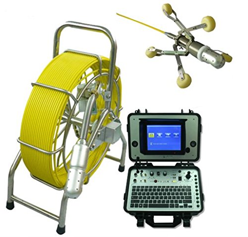 Visual pipe inspection camera system with 360 rotation head and roller skids