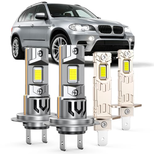 Image of SEALIGHT H1 H7 LED Bulbs Combo for BMW X5 2005-2013, 180,000LM Super Bright 6500K Cool White, 1:1 Mini Size H7 H1 Light Bulbs, Dual Copper Cooling, 70000+Hrs Lifespan, Plug and Play, Pack of 4