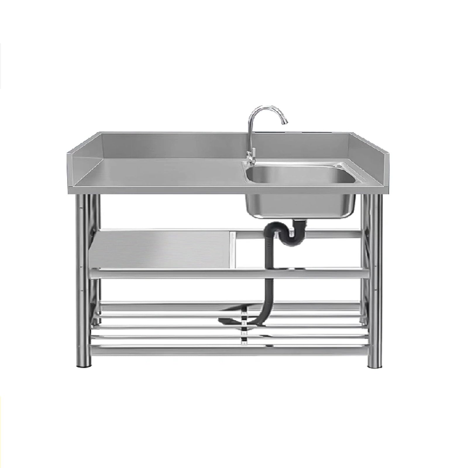 SDdPulse Lavello in acciaio commerciale con rubinetto caldo e freddo in piedi ciotola singola per garage lavanderia all'aperto ristorante postazione di lavoro interna 110 x 50 x 80 cm sinistra, B-90 x