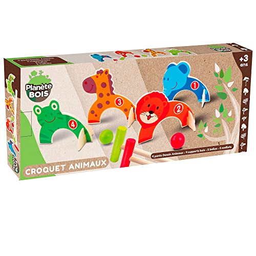 PLANÈTE Bois - Jeu de Croquet Animaux - FSC - 053342-2 à 6 Joueurs - Multicolore - Bois - Jouet Enfant - Jeu d'Adresse et de Plein Air - 76 cm x 14 cm - À Partir de 3...
