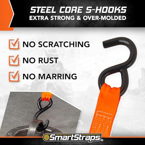 Image of SMARTSTRAPS 10' Retractable Ratchet Straps, 2 Pack - 3,000lb Break Strength, 1,000lb Safe Work Load - Haul Motorcycles, Boats, and Appliances with Patented Technology Heavy Duty Ratchet Straps