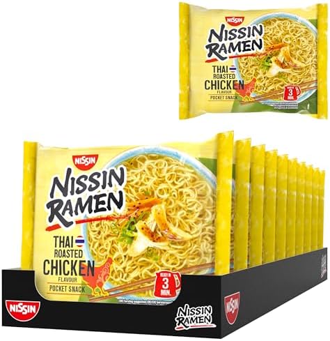 Nissin Ramen - Thai Roasted Chicken, 10er Pack, Instant-Nudeln asiatischer Art, nach thailändischer Rezeptur, schnell & einfach zubereitet, asiatisches Essen (10 x 65 g)