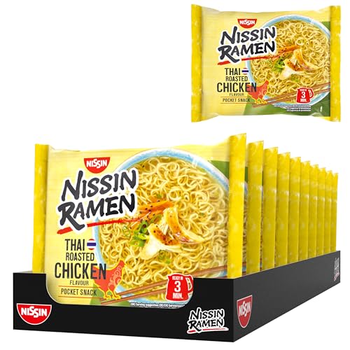 Nissin Ramen - Thai Roasted Chicken, 10er Pack, Instant-Nudeln asiatischer Art, nach thailändischer Rezeptur, schnell & einfach zubereitet, asiatisches Essen (10 x 65 g)