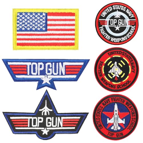 FunnyLi Top Gun Patches Embroidered Hook and Loop Design Tactical Morale Patch Bundle Full Embroidered Military Patch for Caps Tactical Vest Jackets Bags Backpacks Uniforms