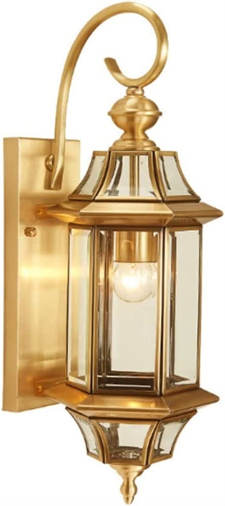 HELCEKOU Outdoor Wall Lamp Indoor Decor Lights Polished Brass Finish Solid Sconces for Garden Villa Courtyard Balcony Foyer Entrance Corridor Mounted