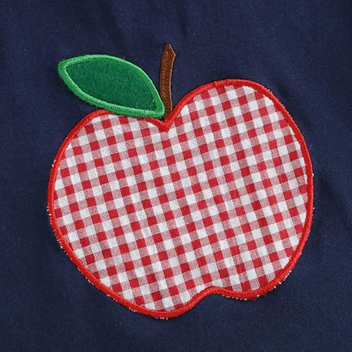 Image of Pudcoco Kids Toddler Boys Back to School Outfit Apple Applique Shirt + Plaid Shorts First Day of School Clothes Set