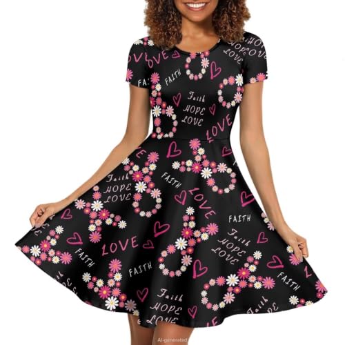 Image of POLERO Sunflower Dress for Women Floral Summer Dresses Short Sleeve Casual Sundresses Midi Dresses