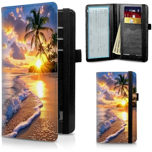Image of FUYOCWE Leather Checkbook Cover for Men Women Checkbook Covers Personal Checks Card Register Holder Wallet W /RFID Blocking & Pen Holder-Beach Sunset