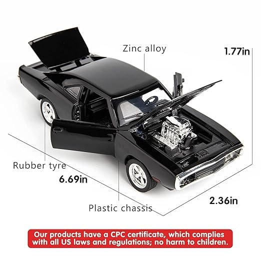 Image of Dodge Charger Diecast Car Model 1:32 Scale | Metal Pull Back Musical Toy | Openable Doors Sports Car Collectible Toys | Kids Boys & Girls Birthday Gift (Colour as a per Stock)