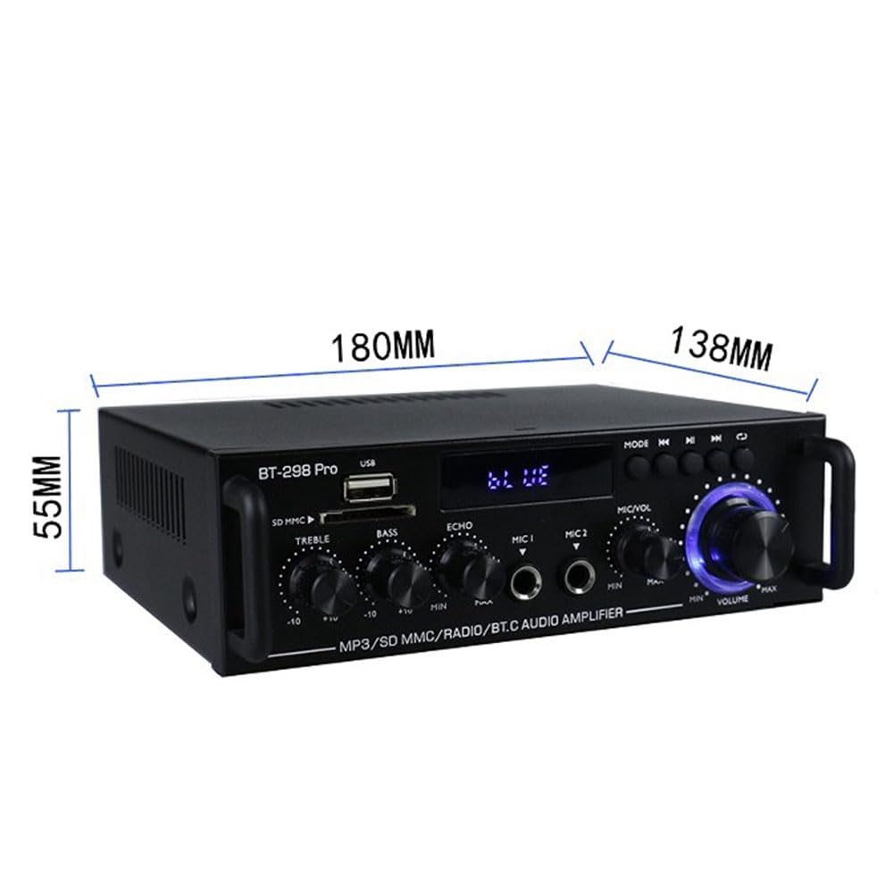 Amplificatore Bluetooth 5.0 298 Pro Mini – 2 Canali 500W Max, 50W RMS, HiFi Con Bassi/Alti, Ingressi USB/RCA/MIC/FM Per Home Theater