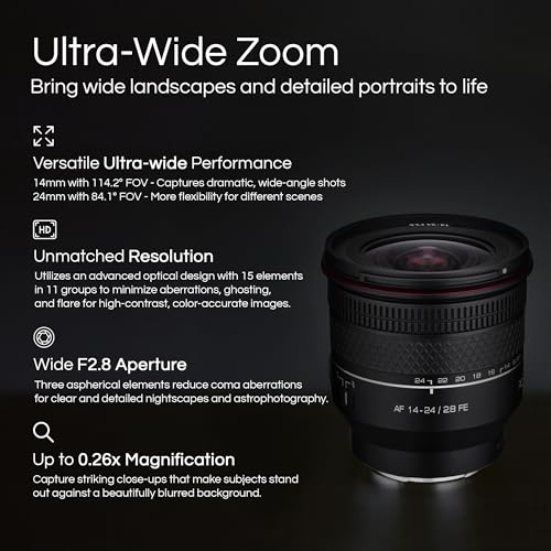 Rokinon 14-24mm F2.8 AF Zoom Lens for Sony E – Full Frame Ultra-Wide, Fast Autofocus, Weather Sealed, Linear STM Motor, Custom Controls