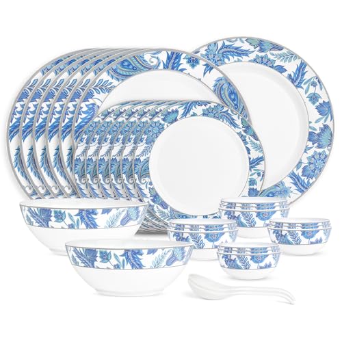 Image of Larah by Borosil 29pc Opalware New Iris Dinner Set for Family of 6 | Microwave & Dishwasher Safe Crockery Set for Dining & Gifting | Plates & Bowls