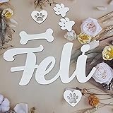 Hunde individuelles Namensschild mit Pfoten und Knochen aus Holz, Personalisierter Schriftzug Türschild Spitzname Hundehütte Wanddeko Fressnapf Schild