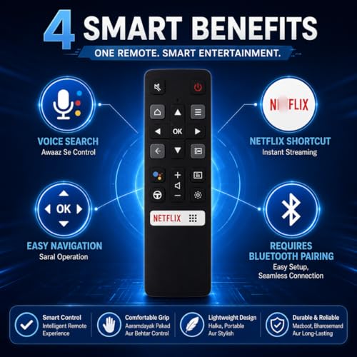 Image of Replacement Remote Suitable for TCL Smart TVs - Supports Netflix | Bluetooth Voice Command | Verify Compatibility Before Purchase Model 802v