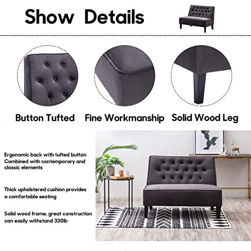 Image of Alunaune Upholstered Loveseat Couch for Living Room, Armless Bedroom Settee Small Love Seat Sofa Tufted Button Dining Room Bench - Dark Grey