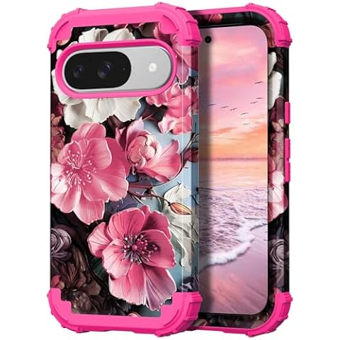 PIXIU Unique Flower Pattern Compatible with Google Pixel 9/9 Pro case, Heavy Duty Dual Layer Shockproof Full-Body Protective Sturdy Hybrid Cute Rugged Case for Women,Girls,Kids Cover