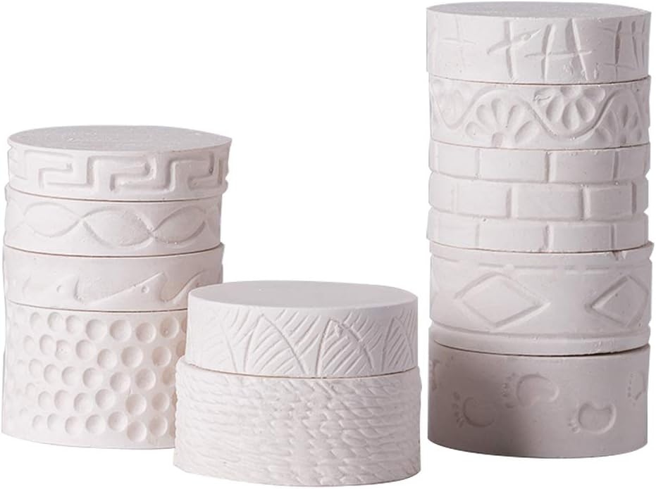 Ozzptuu Set of 11 Plaster DIY Pottery Tools Round Hand Rollers for Clay Pattern Roller Kit White