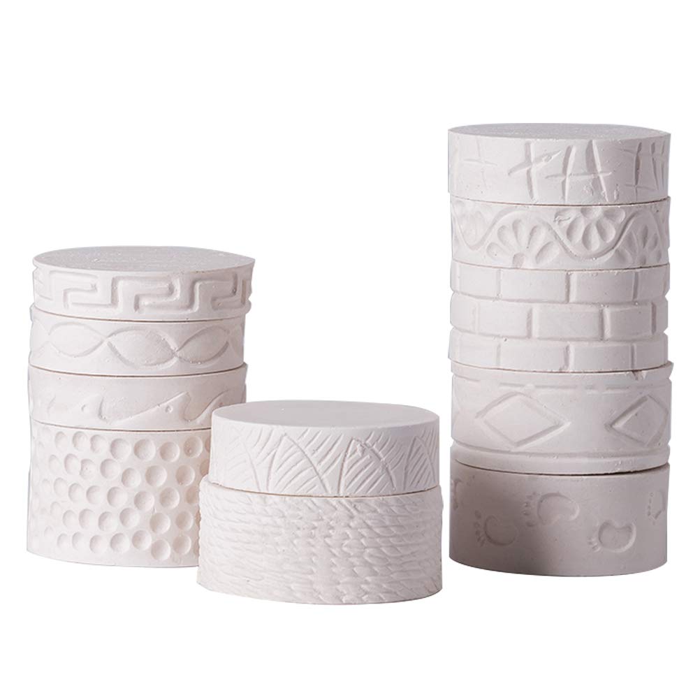 Ozzptuu Set of 11 Plaster DIY Pottery Tools Round Hand Rollers for Clay Pattern Roller Kit White