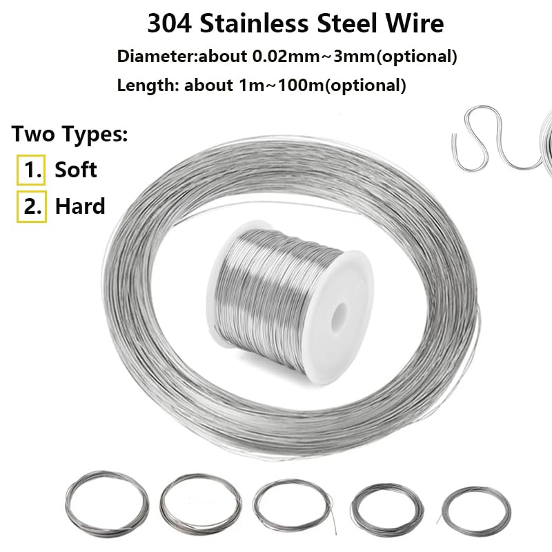 Cable metálico Flexible, Steel Wire Single Strand Round Bright Silk(0.3mm X 50M,Hard Steel Wire)