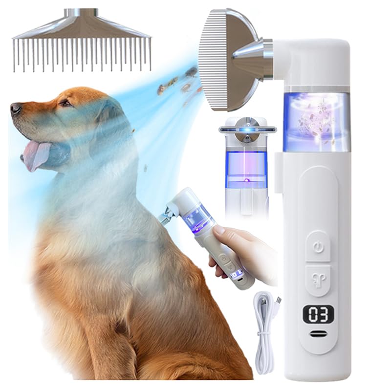 Piojos Peine Eléctricos 2 en 1, Fuerte Succión Peine Antipulgas con 2 Cepillo Giratorio 360° y 3 Velocidades para Humano Gatos y Perros Eliminar el Pelo Enredos