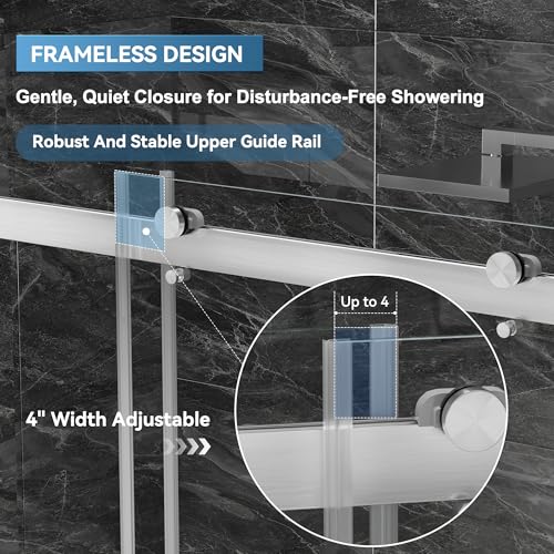 Image of Findepot Frameless Double Sliding Shower Door, 56-60 inch W x 75 inch H, 8mm Glass