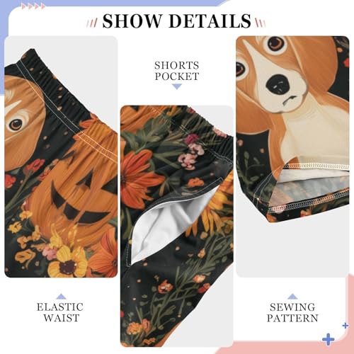 Beagle Pumpkin Flower Boys Long Pants Soft Trousers Elastic Waist Kids Lounge Bottoms with Pockets S-XL4