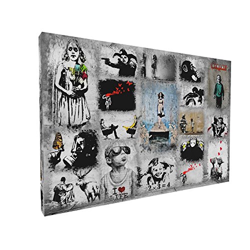 Fotoleinwand24 Bild auf Leinwand - Banksy Graffiti Art Collage AA0451 / bunt / 120x100 cm