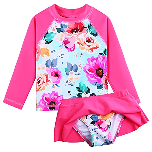 Image of XFGIRLS Girls Swimsuit Toddler Girl Two Piece Long Sleeve Bathing Suit Swimwear Swimming UPF 50+