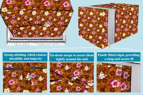 Image of The Furnishing Tree Elastic fit waterproof Polyester window ac cover suitable for Croma 1.5 Ton, Dustproof cover for inner and outer section, In CM: (67.31x66.04x45.72), Floral Pattern Orange