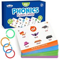 Phonics Flash Cards, 76 Cards 24 Principles, Learn to Read Phonics Games, CVC Digraphs Blends Long Vowel Sounds, Classroom Homeschool Educational Toys for Kindergarten 1st 2nd Grade Kids Ages 4-8