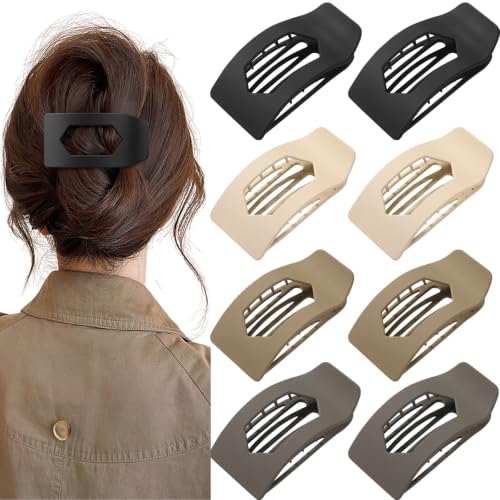 Image of 8 Pack Neutral Matte Flat Hair Clips for Women - Large No-Slip Rectangle Claw Clips Thick & Thin Hair, Strong Hold Square Hair Accessories