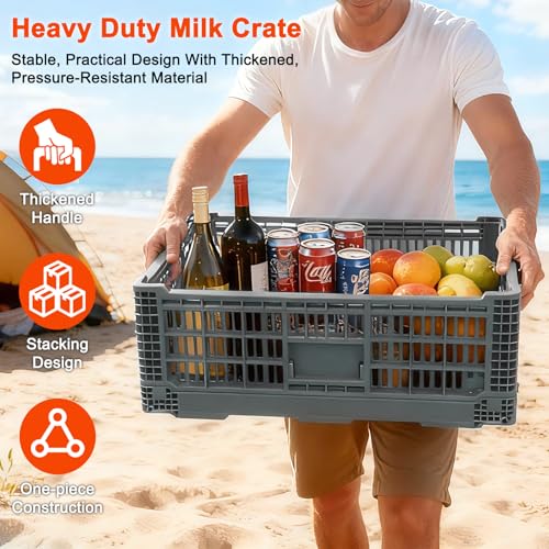 Shineyaplus Collapsible Milk Crates 52L, Plastic Folding Storage Crate by Shineyaplus - Image 6