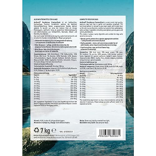 AniForte Ente Trockenfutter für Hunde 7kg – Leckere Ente mit Hirse, Süßkartoffeln & Kräutern, Vitamine für Hunde, Halbfeuchtes Trockenfutter, Hundefutter trocken glutenfrei für Allergiker