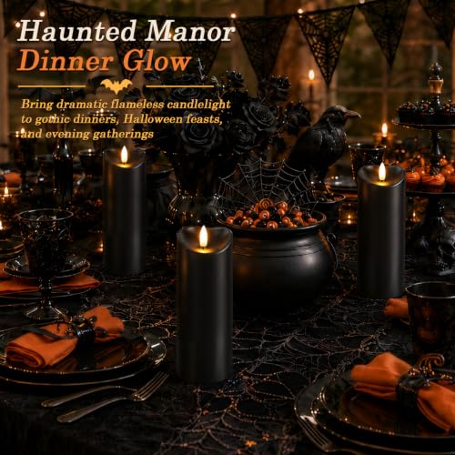 Image of Homemory Halloween Black Waterproof LED Candles with Remote Timer, Set of 2