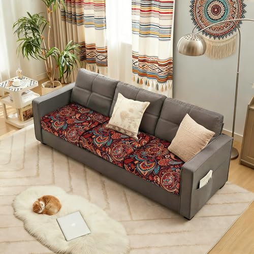 Image of YISUN Sofa Couch Cushion Covers, Stretch Printed Couch Seat Slipcover, Soft Couch Cover for Dogs, Washable Non-Slip Furniture Protector for Sectional Armchair Loveseat (Red Flower, 3 piece)