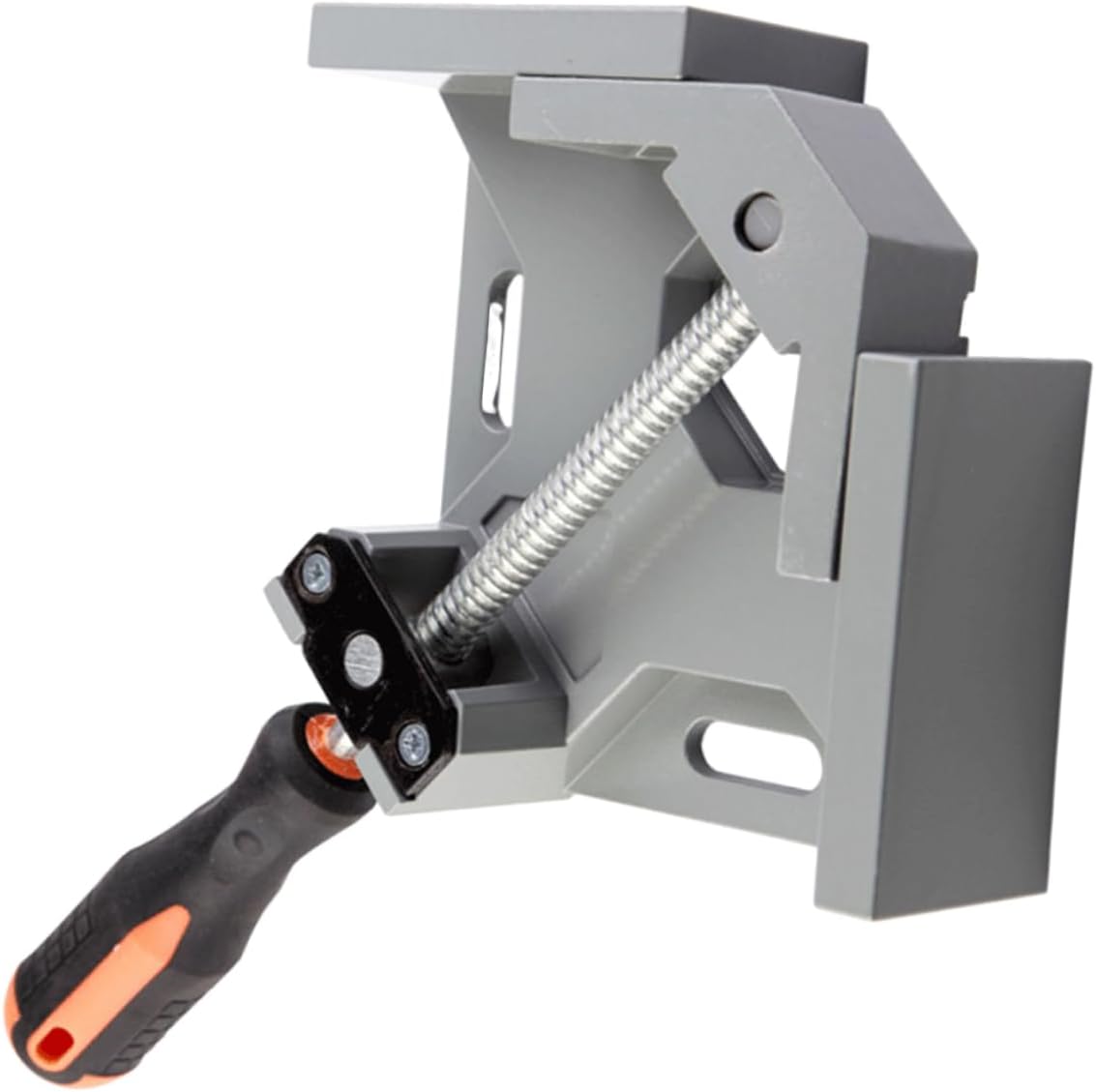 Tofficu 1PC Multi Function Right Angle Clamp Woodworking Angle Clamp with Head Skid Handle for Welding Framing Drilling and Cabinet Installation Grey