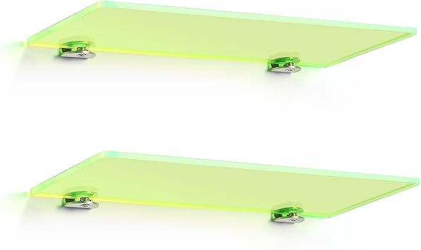iobiotio 12 inch Floating Shelves, Coloful Wall Shelves for Bedroom Living Room Home Decoration, Bathroom Shelves Storage, 12 inch, 2 Pcs, Neon Clear Green