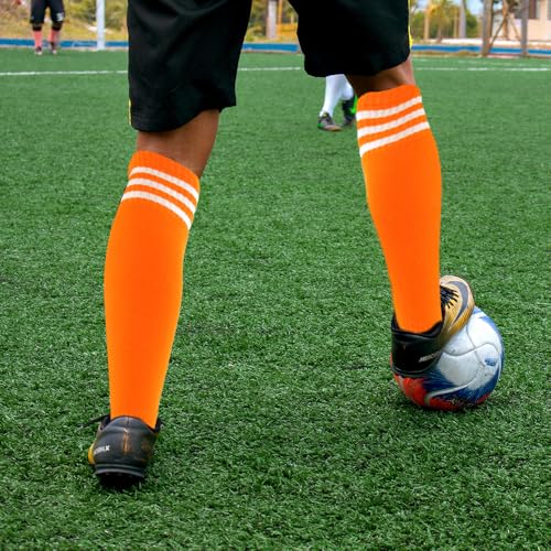 AOPRIE Baseball Socks Bulk Sport Athletic Socks Youth Knee High Long Tube Softball Football Soccer Team Sock Unisex Adult Women Man Orange, 4 Pack3