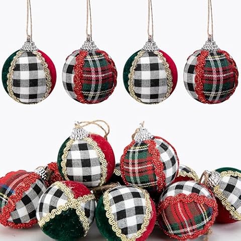 Deloky 12 Pcs Buffalo Plaid Ornaments Cover