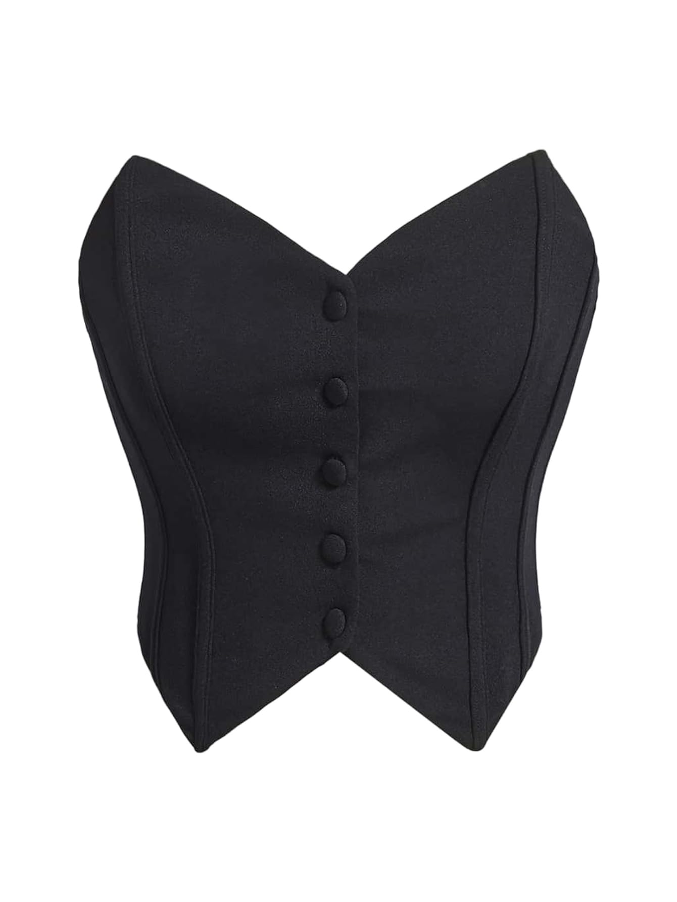 wdirara Women's Button Down Bustier Corset Top Strapless Asymmetrical Bandeau Crop Tube Tops-picture-1