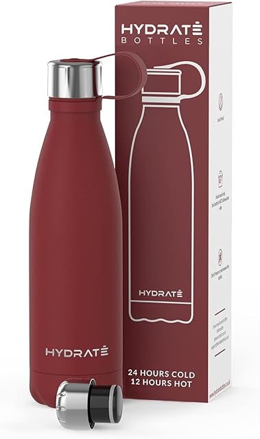 HYDRATE Super Insulated Stainless Steel Water Bottle - 500ml - Bpa Free Hydro Flask Metal Water Bottle, Leakproof, Reusable Vacuum Drinking Thermos Flask - 24 Hours Cold & 12 Hours Hot Water Bottle