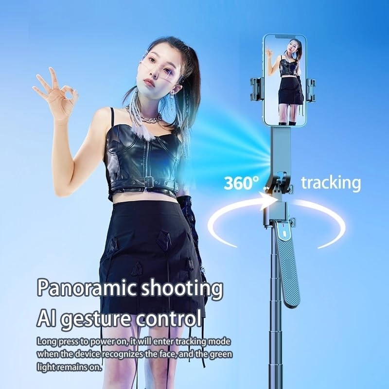 Image of FKU Q185 Auto Face Tracking Tripod with Rechargeable Remote 360 Rotating Holder with Gesture Control for Vlogging (Q185 Face Tracking Camera Selfie Stick) (Q185 AUTO FACE Tracking SEFIE Stick)
