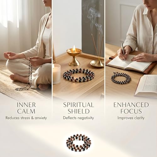 Image of Gratify Original Rudraksha & Karungali Mala 8mm 54 Beads | Spiritual Healing Mala for Protection & Focus | Meditation, Yoga & Prayer Beads for Men & Women (Pack of 1)