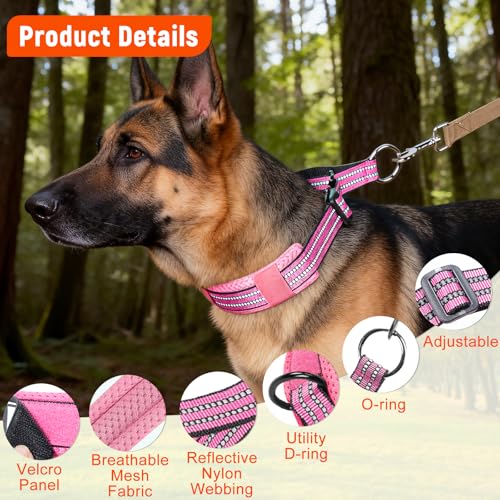 Ledeak Martingale Hundehalsband, Hundehalsband Zugstopp für Mittelgroße & Große Hunde, Zughalsband mit Stopp für Hunde, Trainingshalsband für Training & Spaziergänge (Rosa, L)