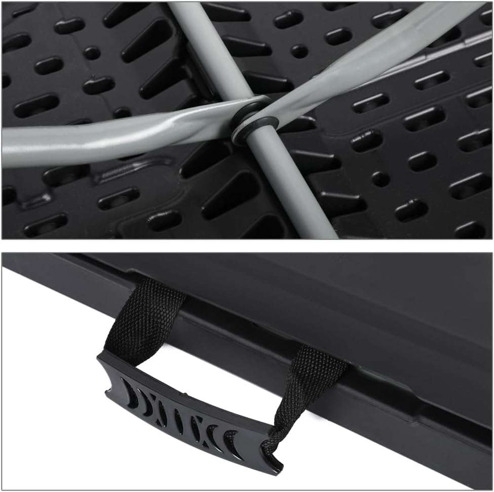4ft Black Indoor Folding Plastic Card Table Portable Adjustable Foot Picnic Desk