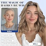 HAIRCUBE Syntetyczna peruka z przodu T, bez kleju, z przedziałkiem po bokach, długość do ramion, falowana fryzura na co dzień, na imprezę i randkę (popielaty melanż)